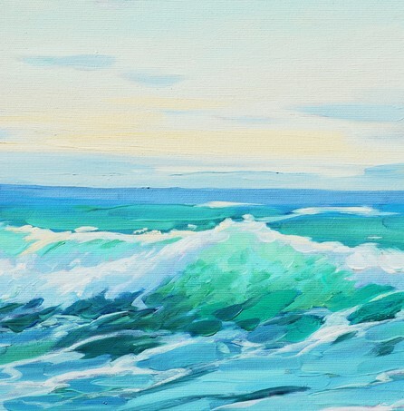 Morning on mediterranean sea, wave, illustration, painting by oil on a canvas